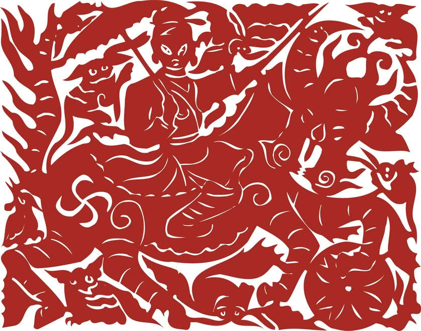 中国风中式传统喜庆民俗人物动物窗花剪纸插画边框AI矢量PNG素材【638】